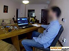 Hot ebony teen 18+ clarice swallowed a huge cock and spit on it after casting