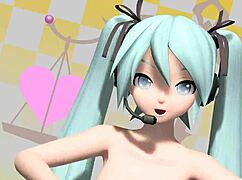 Hatsune Miku in Two Faced Lovers Project Diva nude mod, fully nude with big tits and ass