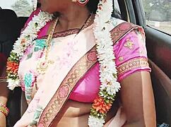 sexy indian bhabi in saree gets romantic in the car with telugu dirty talks
