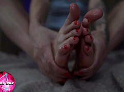 sexy girl played by foot closeup in feet fetish