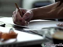 Beautiful model riding and sucking hard dick