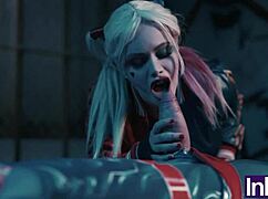 Curvy athletic Harley Quinn receives massage from Superman in parody. They save the world