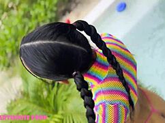petite latina brunette in pigtails loves sucking cock and rough ahegao sex by the pool