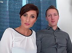 short haired wife gabrielle gucci contrasts her old age with huge black cock riding