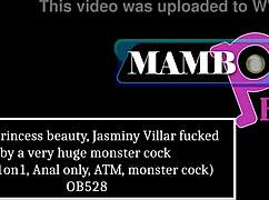 Whoa, ebony princess Jasminy Villar wrecked by huge white monster cock anally!