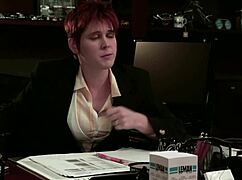 Lily Cade straps big toy on Jay Taylor for lesbian play.