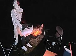 wife bends over big ass for sneaky doggystyle pounding at public campsite