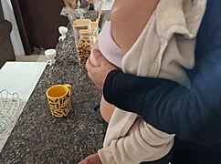 stepdaughter bends over kitchen table for daddy's cum on ass doggystyle