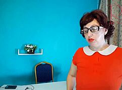 naughty french secretary flashes pussy on office desk cam