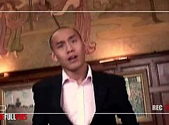 Old man and buddy blast facials on fat shaved pussies!