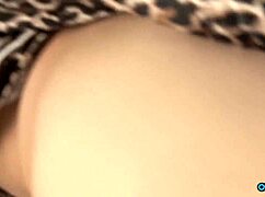 Old guy watches young leopard print girl's big clit puffy nipples tight pussy get wildly toyed to cum in mouth.