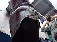 a hidden cam catches gorgeous ass legs in pantyhose then peeks skirt public store