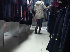a hidden cam catches gorgeous ass legs in pantyhose then peeks skirt public store
