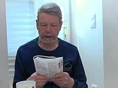 oh man, grandpa finally cums all over her young perky tits after doggystyle pounding and mouth fuck