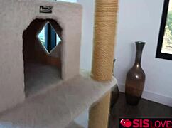 Stepsis Claire sneaks in to rub pussy on bro's pillows!