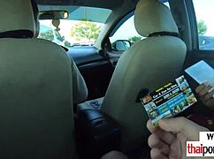 Petite Asian Teen Relaxes Bent Over On Monster White Cock