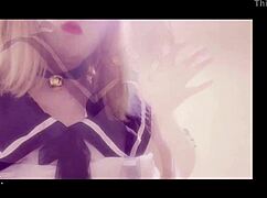 horny japanese big tits babe in sailor costume masturbates pussy wide open with dildo toys