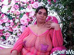 chubby babe rose d kush bounces big natural tits on huge silicone cock ride