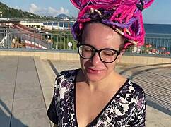 brunette teen moans hard during crazy holiday outdoor spanking cum covered sexy