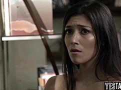 Innocent 18+ teen student bent over for big cock threesome with busty milf teacher