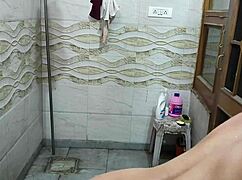 Indian bhabhi bathes openly while stepbro sneaks up to finger and fuck her tight pussy