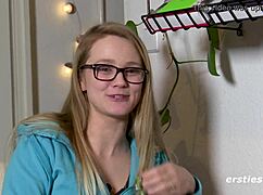 Exhibitionist Holly masturbates boldly in hallway with toy