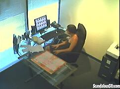 office brunette slut with glasses caught fingering wet pussy on spy cam 😈🔥