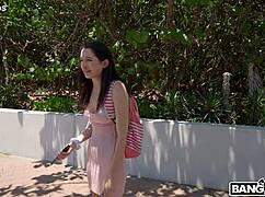 brunette rides big cock cowgirl then takes creampie to pay off those school loans easy