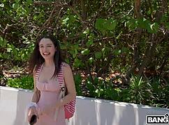 brunette rides big cock cowgirl then takes creampie to pay off those school loans easy