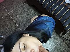 hot neighbor invites me over mornings when hubby's gone - i face fuck her deepthroat then doggy that curvy ass