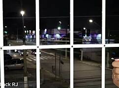 hot latina couple fucks anal by apartment window with big black cock