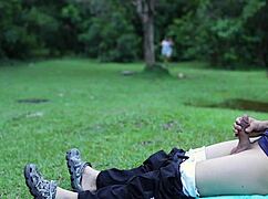 Mujer Mirona Jerks My Cock Outdoors In Public Park