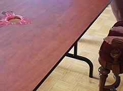 femdom stomps cum from huge cock under desk