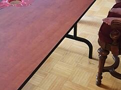 femdom stomps cum from huge cock under desk