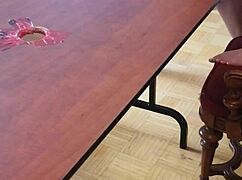 femdom stomps cum from huge cock under desk