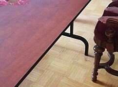 femdom stomps cum from huge cock under desk