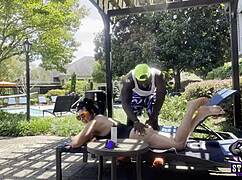 hey stacxxxs brings hawaiian angel for a wild pool day with bareback riding and creampie fun