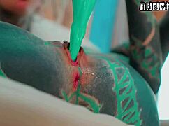 Watch these goth lesbians go extreme with big toy masturbation