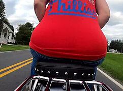 big ass housewife flashes curves on motorcycle gopro outdoors pt 1