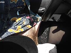 hairy mature milf flashes pussy in car! wanna see her nude outdoors?