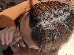 Caught me outdoors and earned my squirting pussy licking blowjob reward