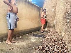 bbw stepmom fucked hard in backyard while neighbors watch