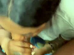 at the flea market, ebony deepthroats big black cock sloppy pov