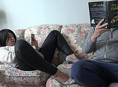 Perverted stepmother fingers wet cunt ignored by nerdy stepson