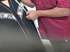 tailor sneaks feel on hijab lady's big tits and ass during blouse measurements 😏🍑