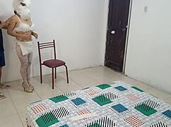 yo it's halloween and this sexy bunny stepmom in slutty lingerie needs my cock right now