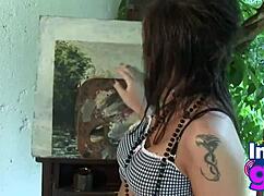 Wanna see this cute brunette lick her perfect ass and tits outdoors till orgasm?