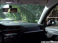 Hitchhiking Czech babe seduced for wild outdoor pussy pounding