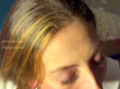 Blonde married hottie sucks cock then takes it doggystyle with her ass winking in the themed motel room