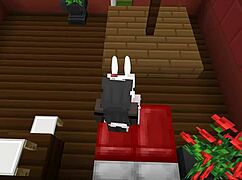 Cute girl dives into Minecraft lesbian game adventure